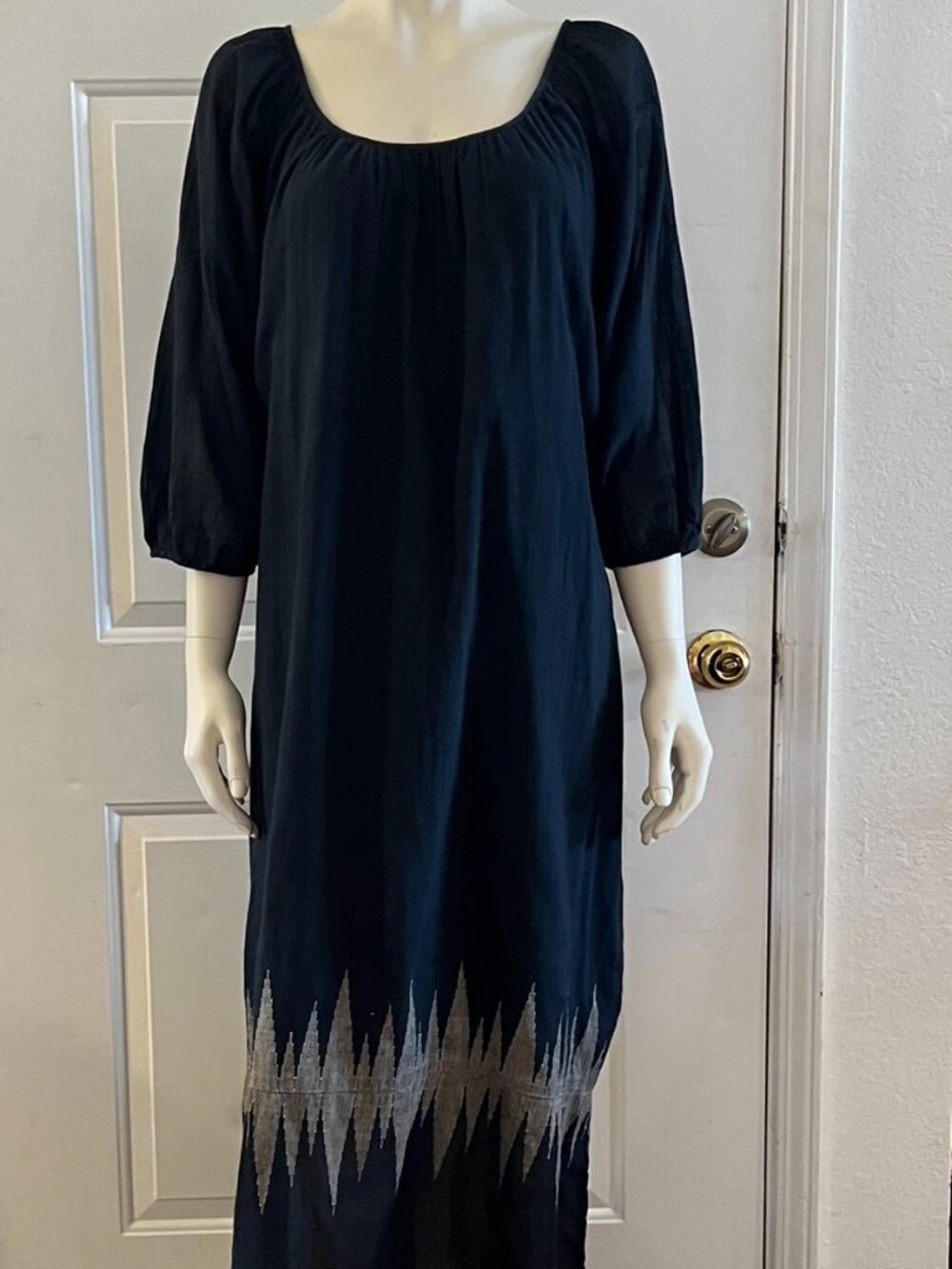 Mirth Woman's Black Lined 100% Cotton Festival Summer Vacation Maxi Dress Sz Lr